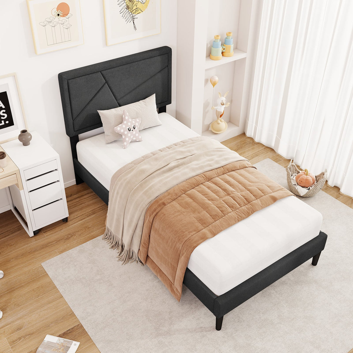 Twin/Full/Queen Size Upholstered Platform Bed Frame with High Headboard-Twin-Simple Bed Frame-DECOROLALA