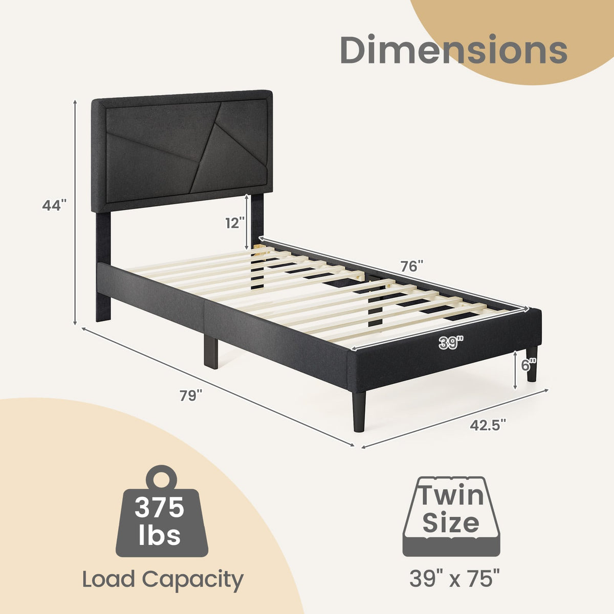 Twin/Full/Queen Size Upholstered Platform Bed Frame with High Headboard-Twin-Simple Bed Frame-DECOROLALA
