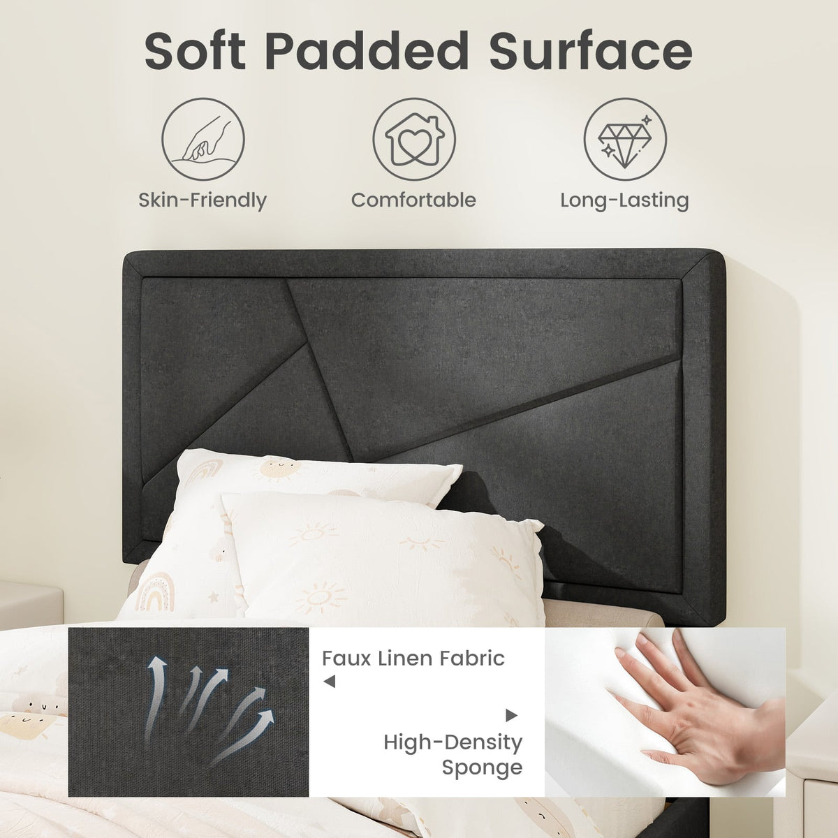 Twin/Full/Queen Size Upholstered Platform Bed Frame with High Headboard-Twin-Simple Bed Frame-DECOROLALA
