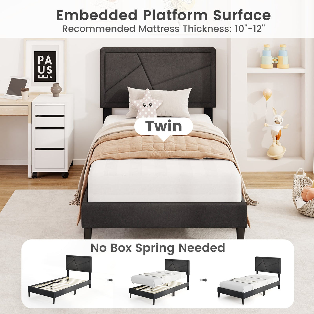 Twin/Full/Queen Size Upholstered Platform Bed Frame with High Headboard-Twin-Simple Bed Frame-DECOROLALA