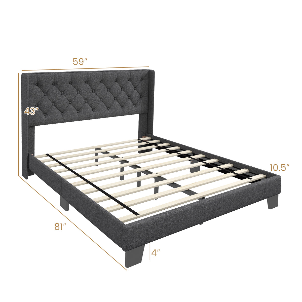 Twin/Full/Queen Size Upholstered Platform Bed with Button Tufted Headboard-Full Size-Simple Bed Frame-DECOROLALA
