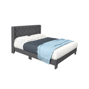 Twin/Full/Queen Size Upholstered Platform Bed with Button Tufted Headboard-Full Size-Simple Bed Frame-DECOROLALA