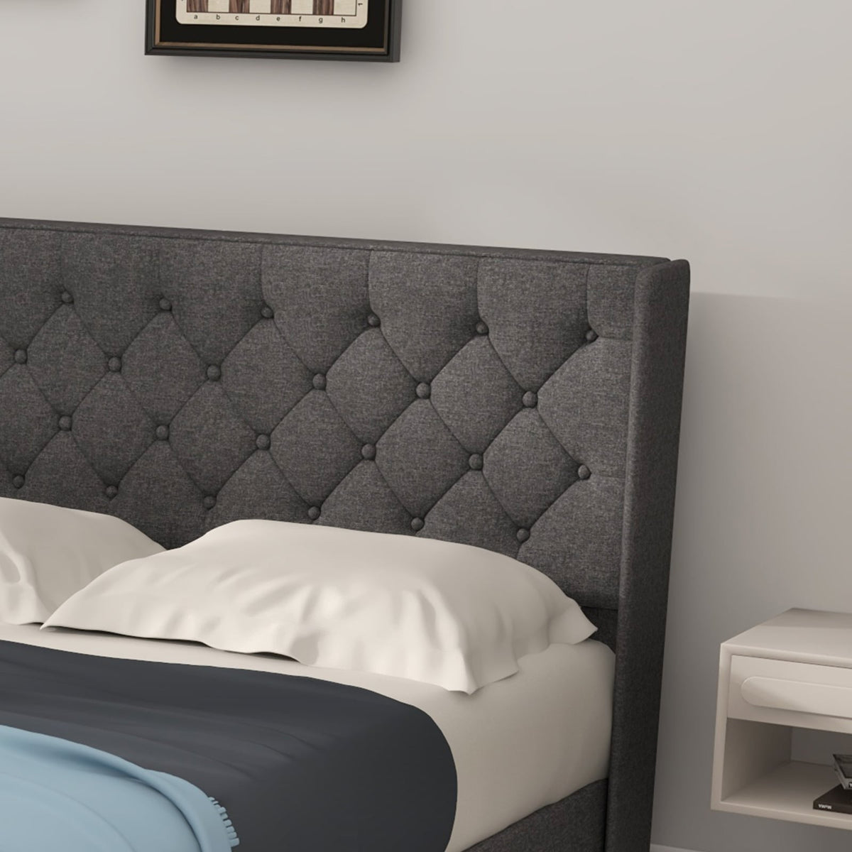 Twin/Full/Queen Size Upholstered Platform Bed with Button Tufted Headboard-Queen Size-Simple Bed Frame-DECOROLALA