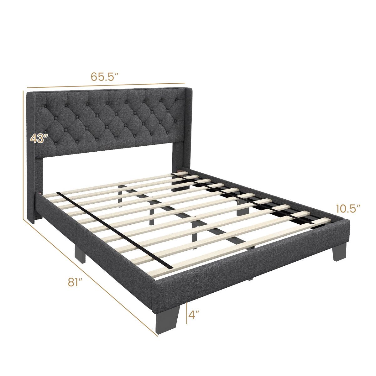 Twin/Full/Queen Size Upholstered Platform Bed with Button Tufted Headboard-Queen Size-Simple Bed Frame-DECOROLALA