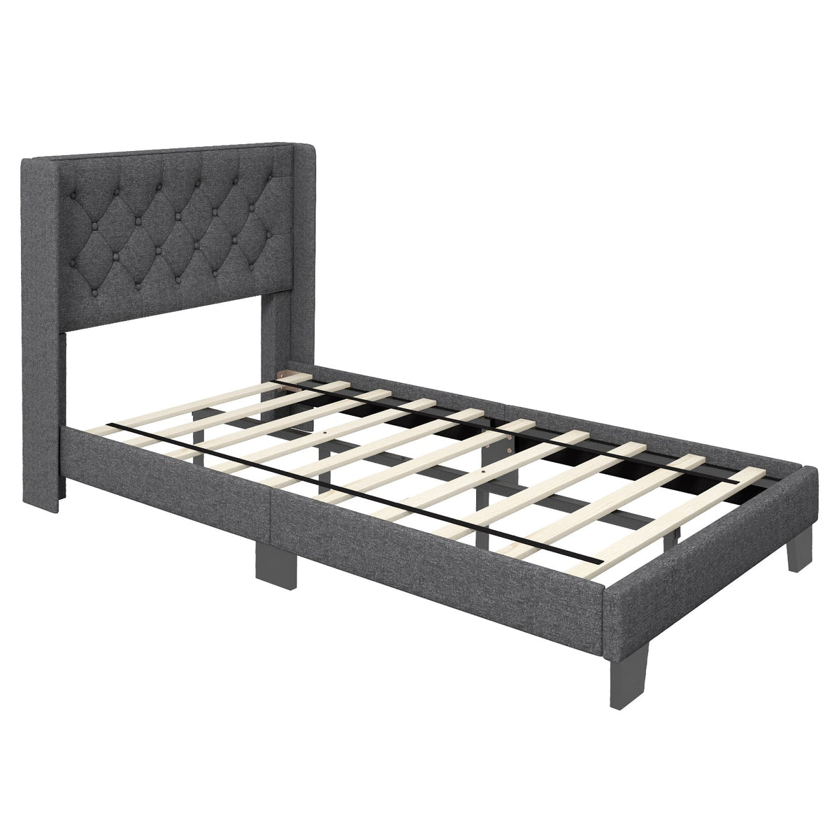 Twin/Full/Queen Size Upholstered Platform Bed with Button Tufted Headboard-Twin Size-Simple Bed Frame-DECOROLALA