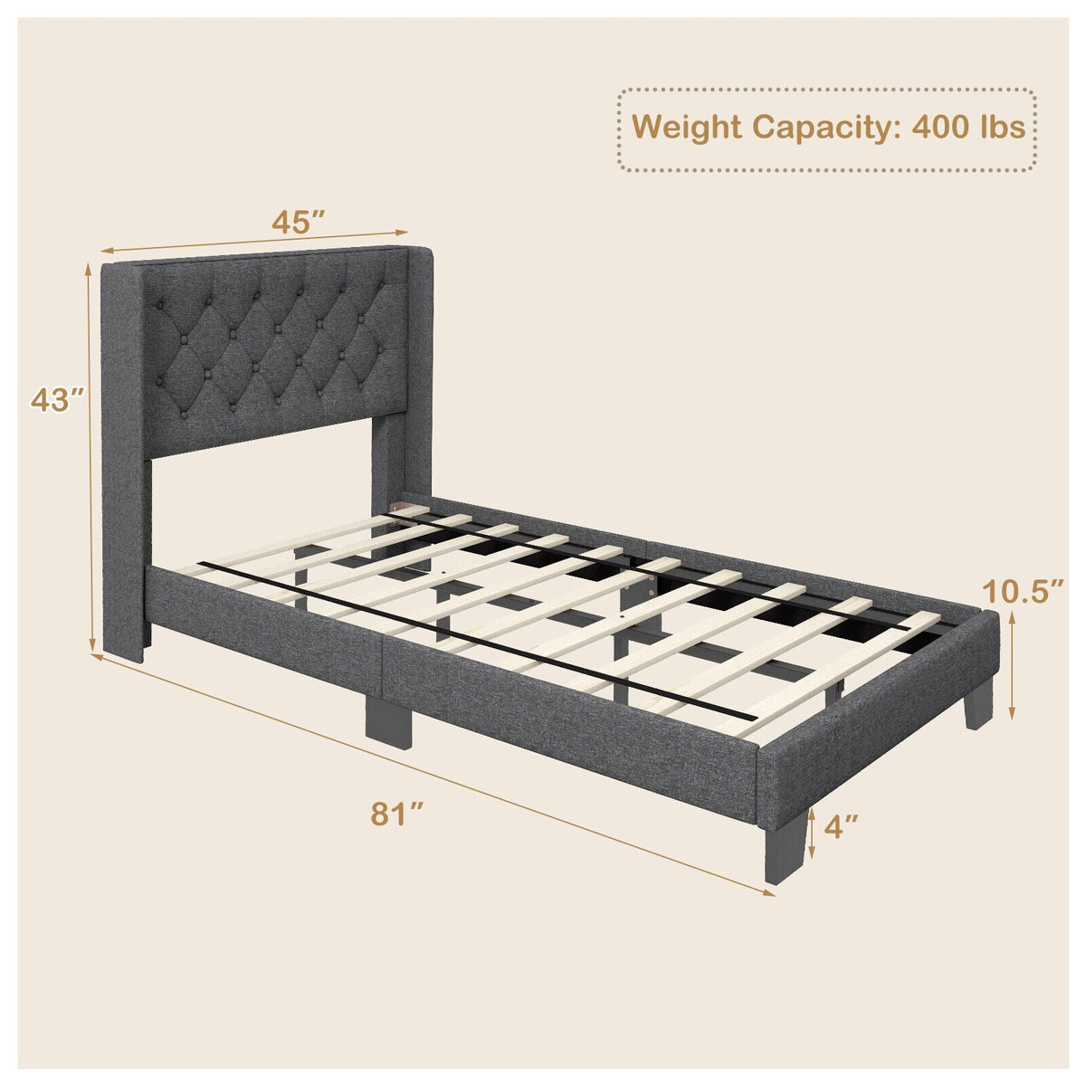 Twin/Full/Queen Size Upholstered Platform Bed with Button Tufted Headboard-Twin Size-Simple Bed Frame-DECOROLALA