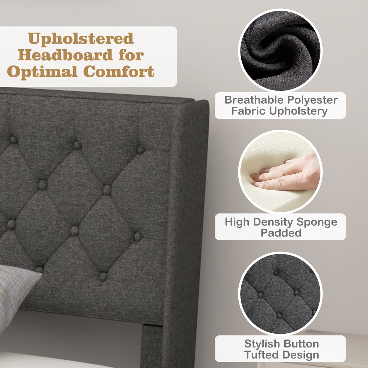Twin/Full/Queen Size Upholstered Platform Bed with Button Tufted Headboard-Twin Size-Simple Bed Frame-DECOROLALA