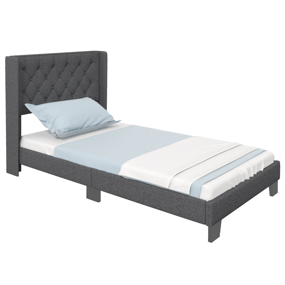 Twin/Full/Queen Size Upholstered Platform Bed with Button Tufted Headboard-Twin Size-Simple Bed Frame-DECOROLALA