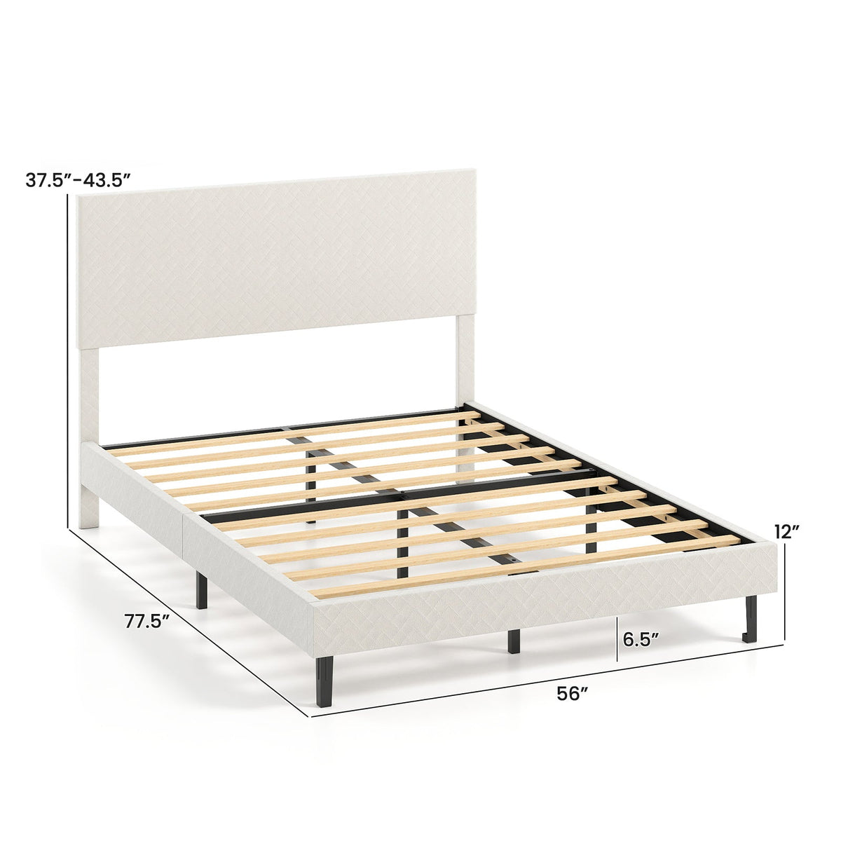 Twin/Full/Queen Size Velvet Bed Frame Upholstered Platform Bed with Chevron Headboard Beige-Simple Bed Frame-DECOROLALA