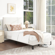 Twin/Full/Queen Size Velvet Bed Frame Upholstered Platform Bed with Chevron Headboard Beige-Simple Bed Frame-DECOROLALA