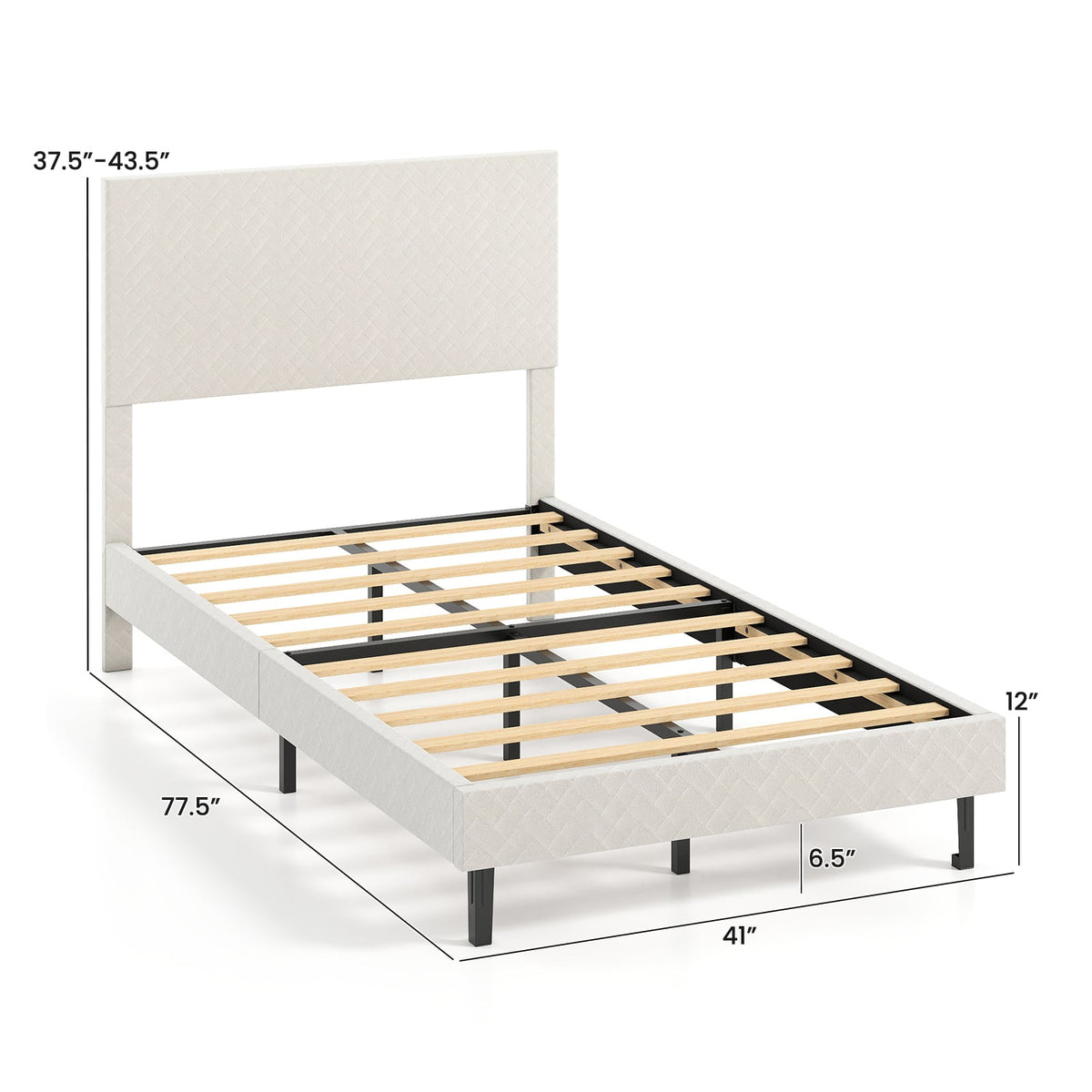 Twin/Full/Queen Size Velvet Bed Frame Upholstered Platform Bed with Chevron Headboard Beige-Twin-Simple Bed Frame-DECOROLALA