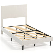 Twin/Full/Queen Size Velvet Bed Frame Upholstered Platform Bed with Chevron Headboard Beige-Twin-Simple Bed Frame-DECOROLALA