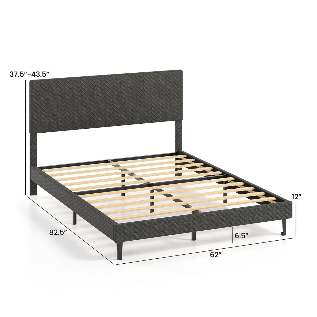 Twin/Full/Queen Size Velvet Bed Frame Upholstered Platform Bed with Chevron Headboard Gray-Queen-Simple Bed Frame-DECOROLALA