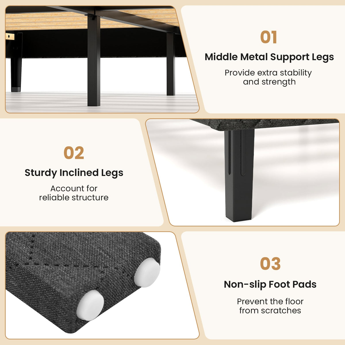Twin/Full/Queen Size Velvet Bed Frame Upholstered Platform Bed with Chevron Headboard Gray-Queen-Simple Bed Frame-DECOROLALA