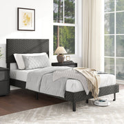 Twin/Full/Queen Size Velvet Bed Frame Upholstered Platform Bed with Chevron Headboard Gray-Simple Bed Frame-DECOROLALA