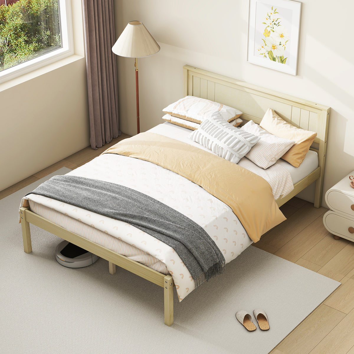 Twin/Full/Queen Size Wooden Bed Frame with Headboard and Slat Support-Full Size-Simple Bed Frame-DECOROLALA