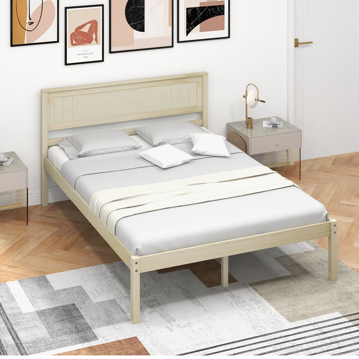 Twin/Full/Queen Size Wooden Bed Frame with Headboard and Slat Support-Full Size-Simple Bed Frame-DECOROLALA