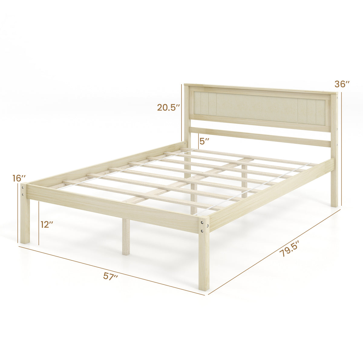 Twin/Full/Queen Size Wooden Bed Frame with Headboard and Slat Support-Full Size-Simple Bed Frame-DECOROLALA