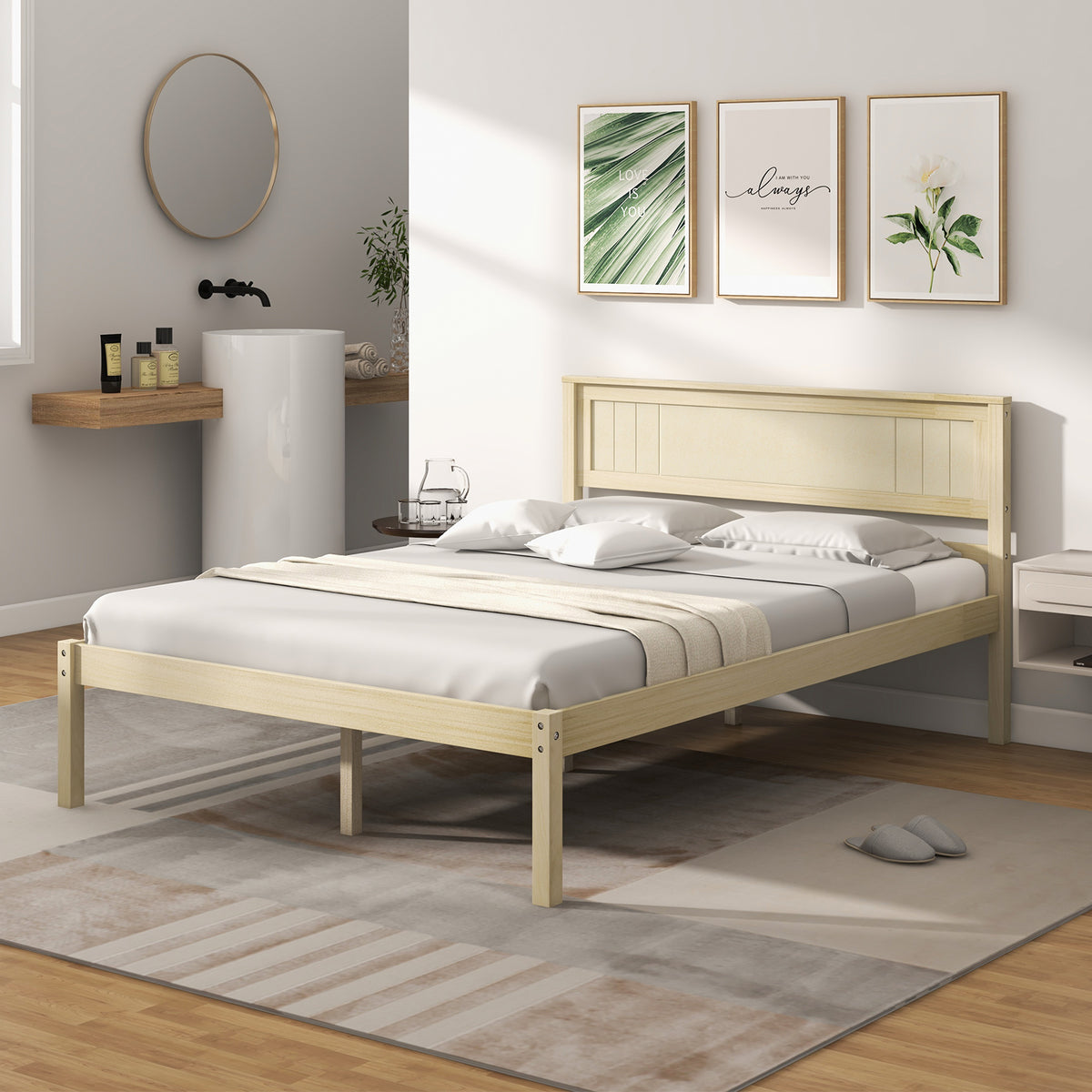 Twin/Full/Queen Size Wooden Bed Frame with Headboard and Slat Support-Full Size-Simple Bed Frame-DECOROLALA