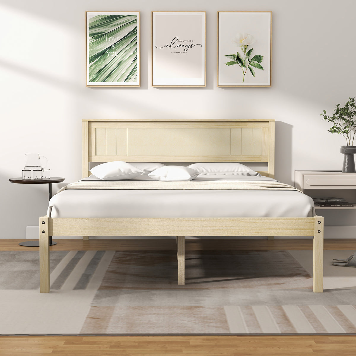 Twin/Full/Queen Size Wooden Bed Frame with Headboard and Slat Support-Full Size-Simple Bed Frame-DECOROLALA