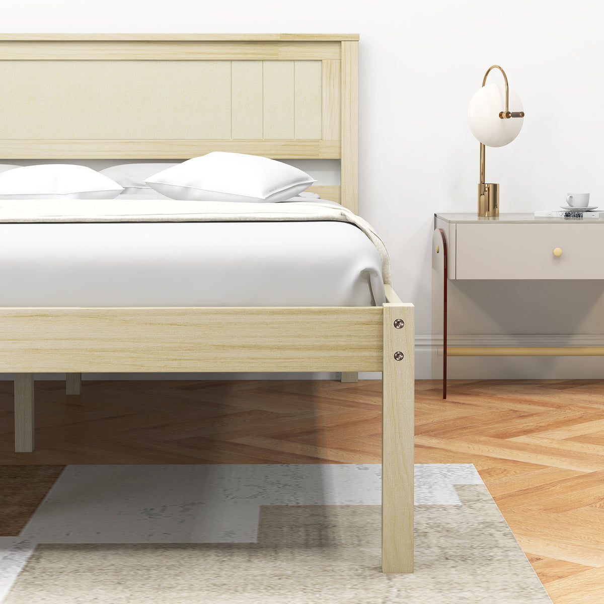 Twin/Full/Queen Size Wooden Bed Frame with Headboard and Slat Support-Full Size-Simple Bed Frame-DECOROLALA