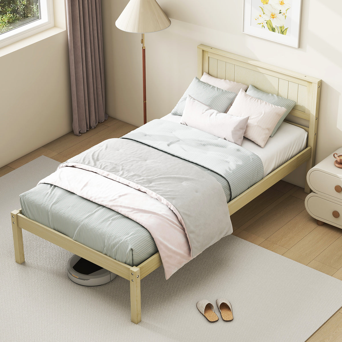 Twin/Full/Queen Size Wooden Bed Frame with Headboard and Slat Support-Twin Size-Simple Bed Frame-DECOROLALA