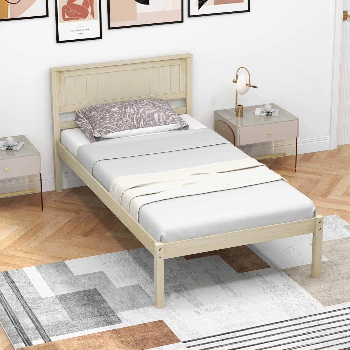 Twin/Full/Queen Size Wooden Bed Frame with Headboard and Slat Support-Twin Size-Simple Bed Frame-DECOROLALA