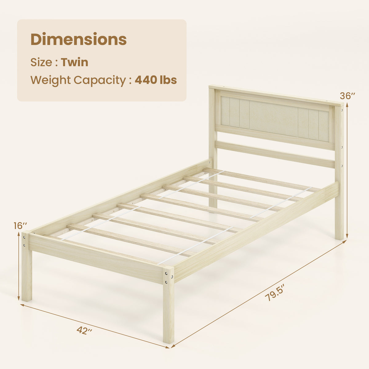 Twin/Full/Queen Size Wooden Bed Frame with Headboard and Slat Support-Twin Size-Simple Bed Frame-DECOROLALA