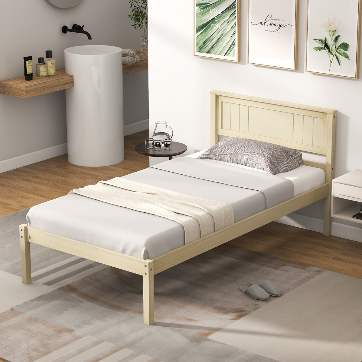 Twin/Full/Queen Size Wooden Bed Frame with Headboard and Slat Support-Twin Size-Simple Bed Frame-DECOROLALA