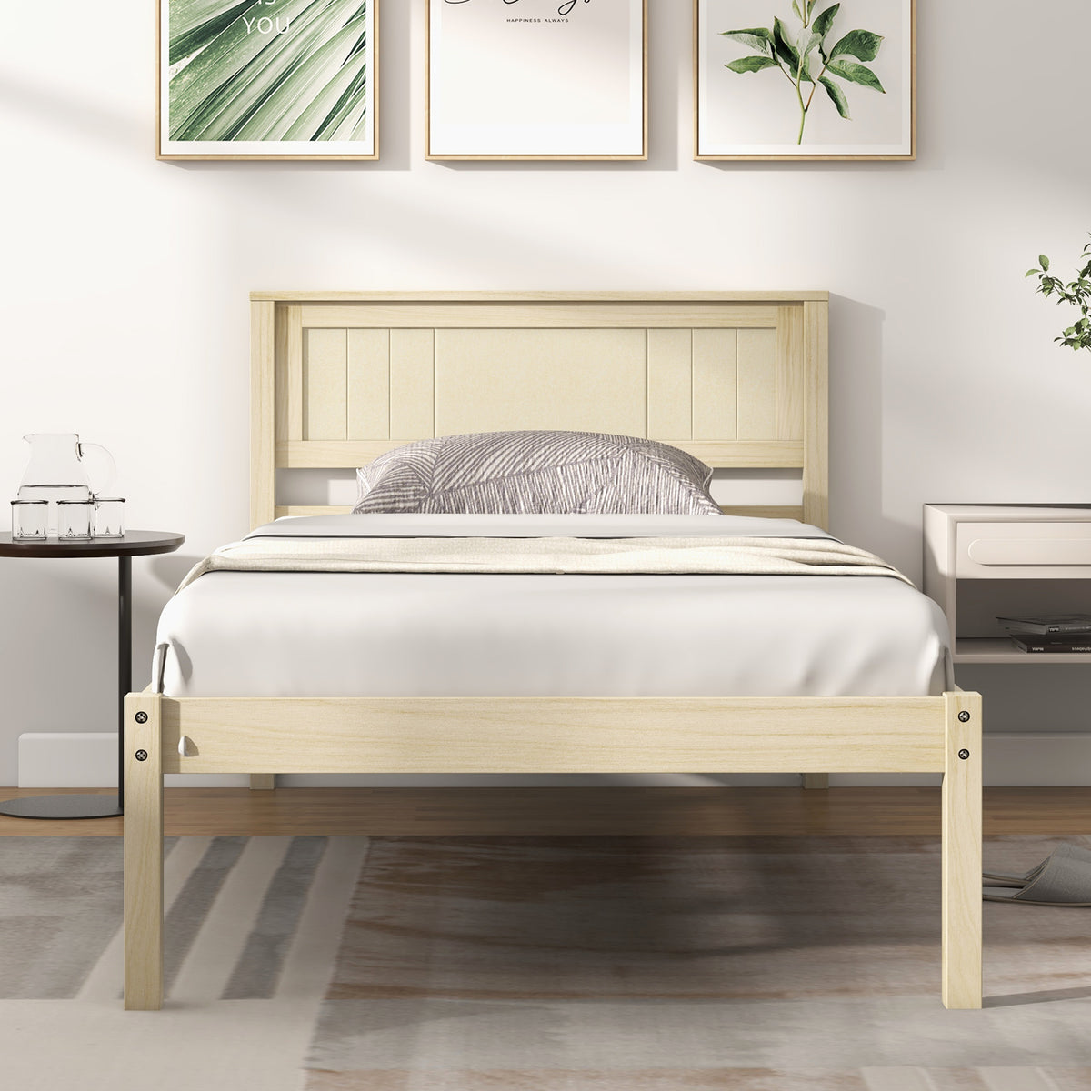 Twin/Full/Queen Size Wooden Bed Frame with Headboard and Slat Support-Twin Size-Simple Bed Frame-DECOROLALA