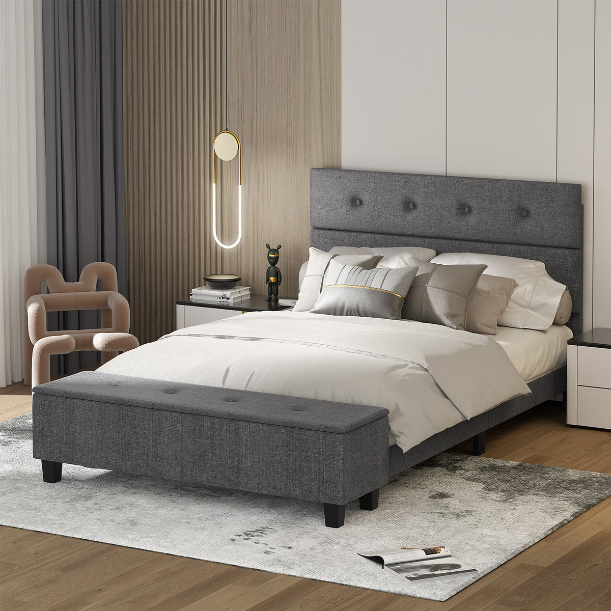 Twin/Full/Queen Upholstered Bed Frame with Ottoman Storage-Full Size-Simple Bed Frame-DECOROLALA