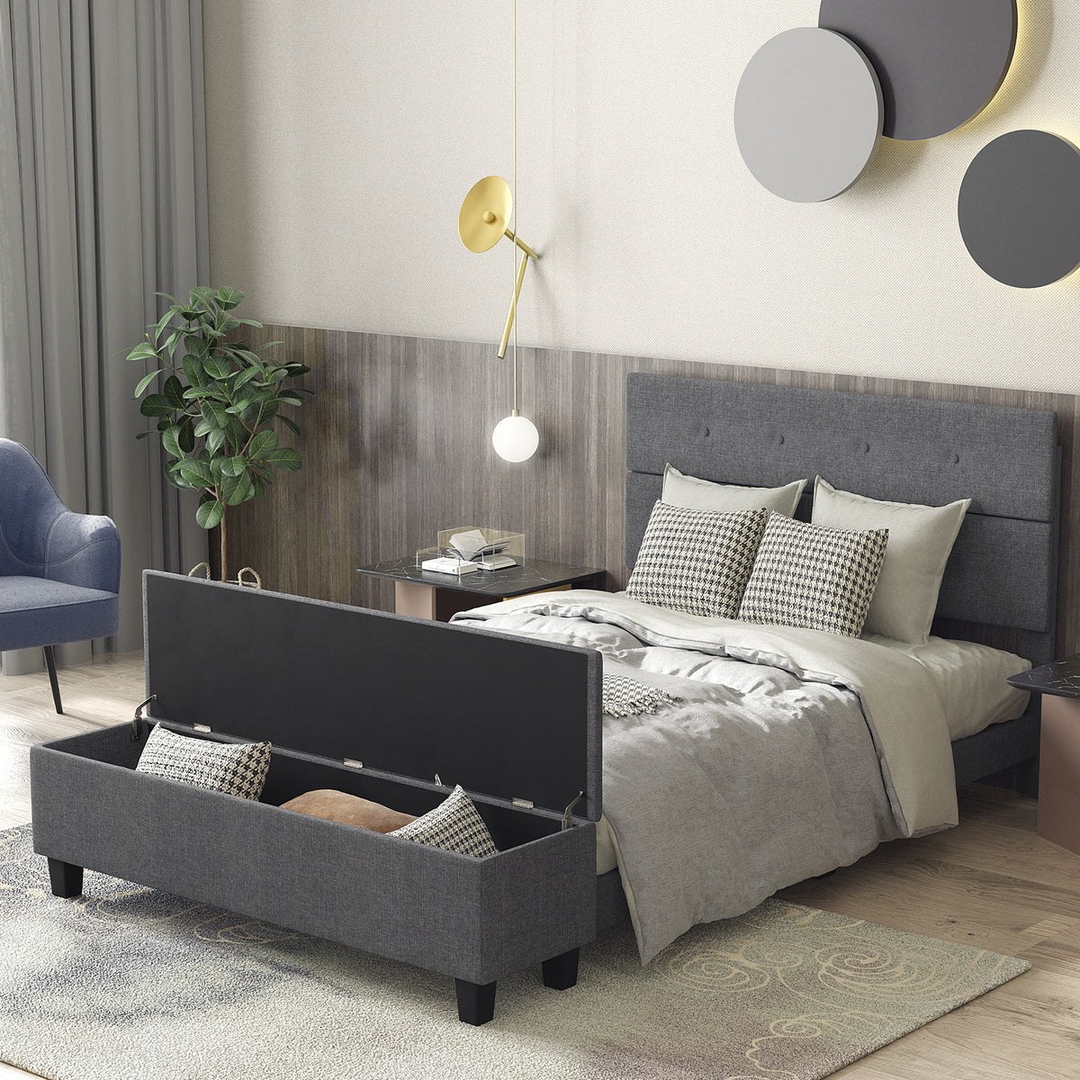 Twin/Full/Queen Upholstered Bed Frame with Ottoman Storage-Full Size-Simple Bed Frame-DECOROLALA