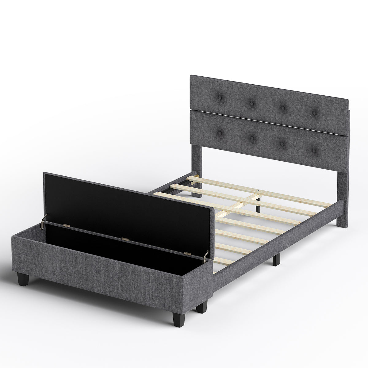 Twin/Full/Queen Upholstered Bed Frame with Ottoman Storage-Full Size-Simple Bed Frame-DECOROLALA