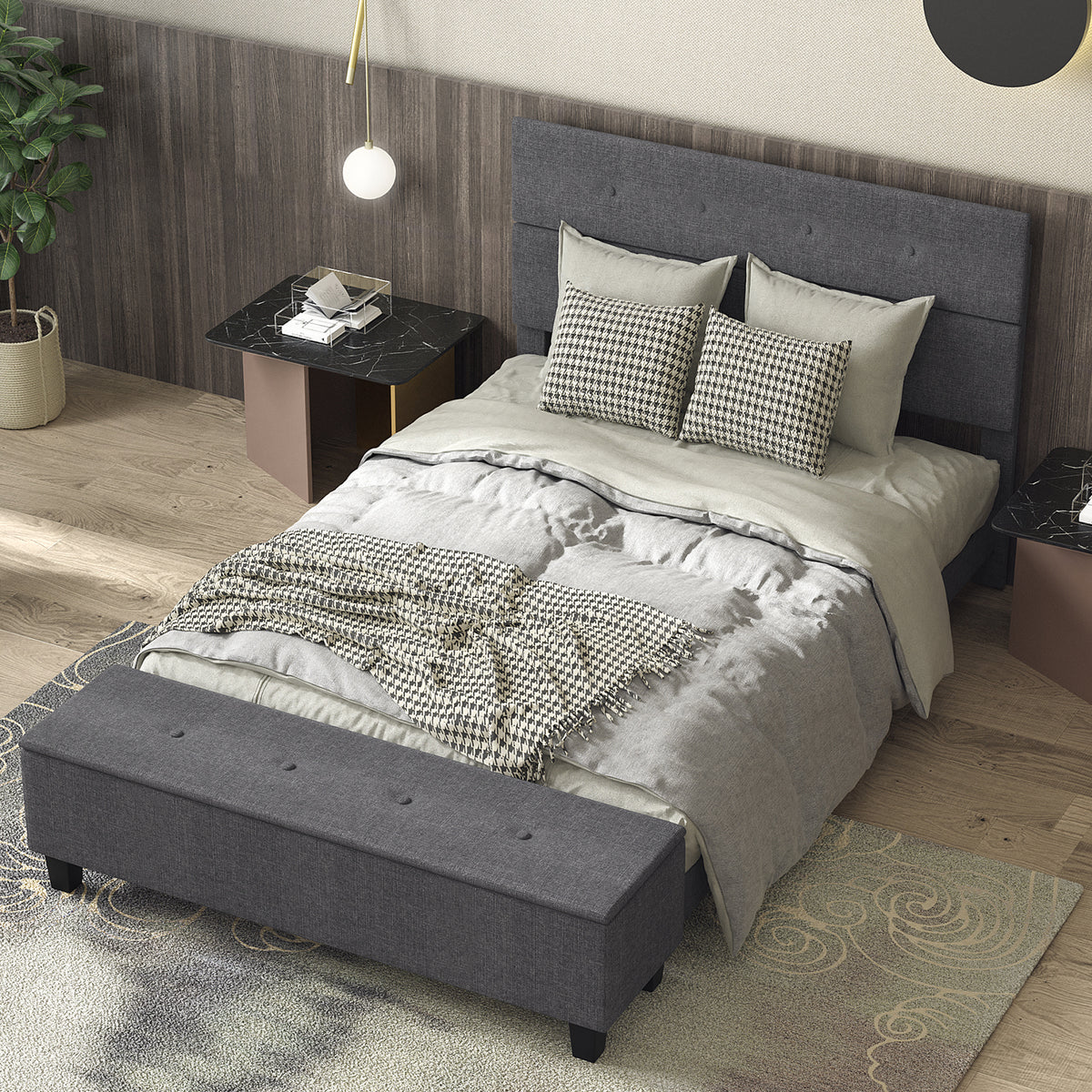 Twin/Full/Queen Upholstered Bed Frame with Ottoman Storage-Full Size-Simple Bed Frame-DECOROLALA