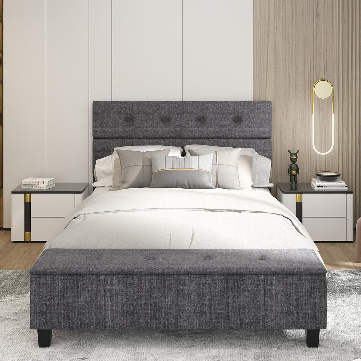 Twin/Full/Queen Upholstered Bed Frame with Ottoman Storage-Full Size-Simple Bed Frame-DECOROLALA