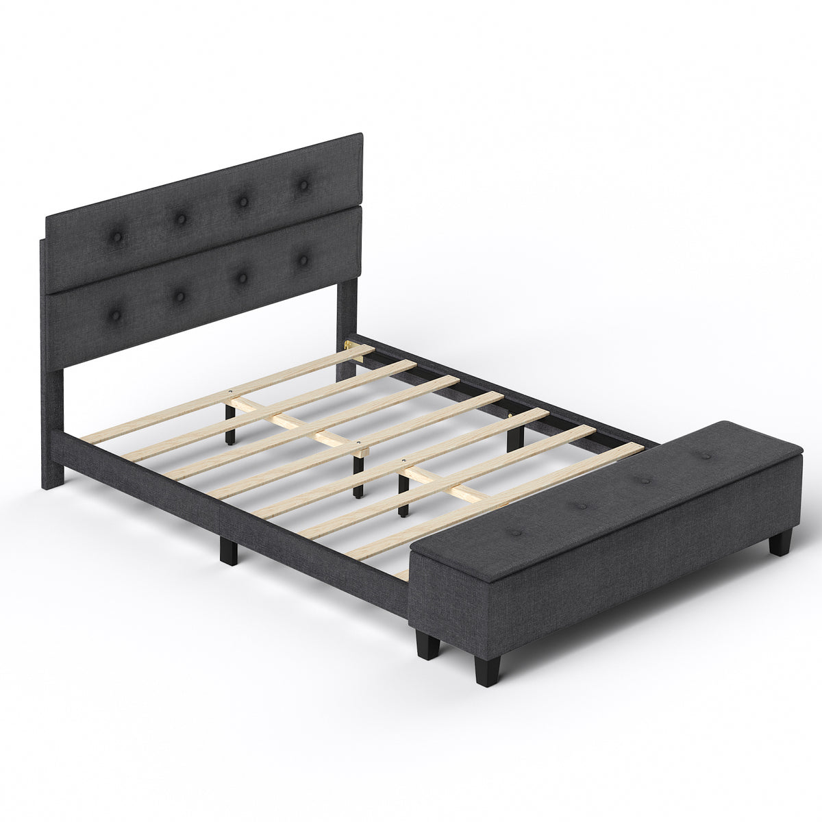 Twin/Full/Queen Upholstered Bed Frame with Ottoman Storage-Full Size-Simple Bed Frame-DECOROLALA