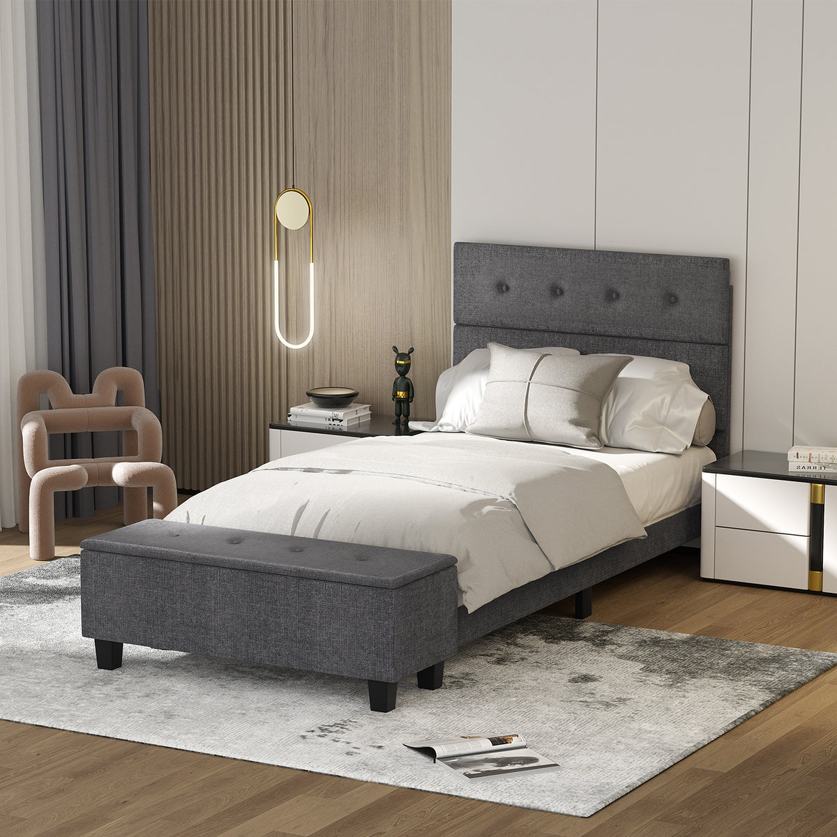 Twin/Full/Queen Upholstered Bed Frame with Ottoman Storage-Twin Size-Simple Bed Frame-DECOROLALA