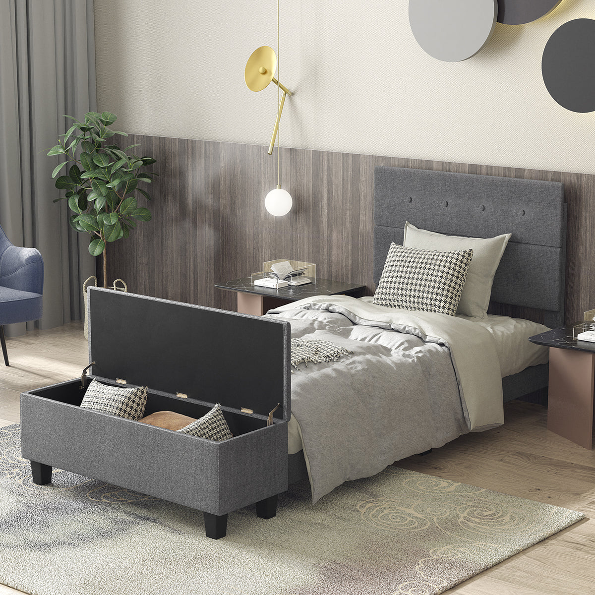 Twin/Full/Queen Upholstered Bed Frame with Ottoman Storage-Twin Size-Simple Bed Frame-DECOROLALA