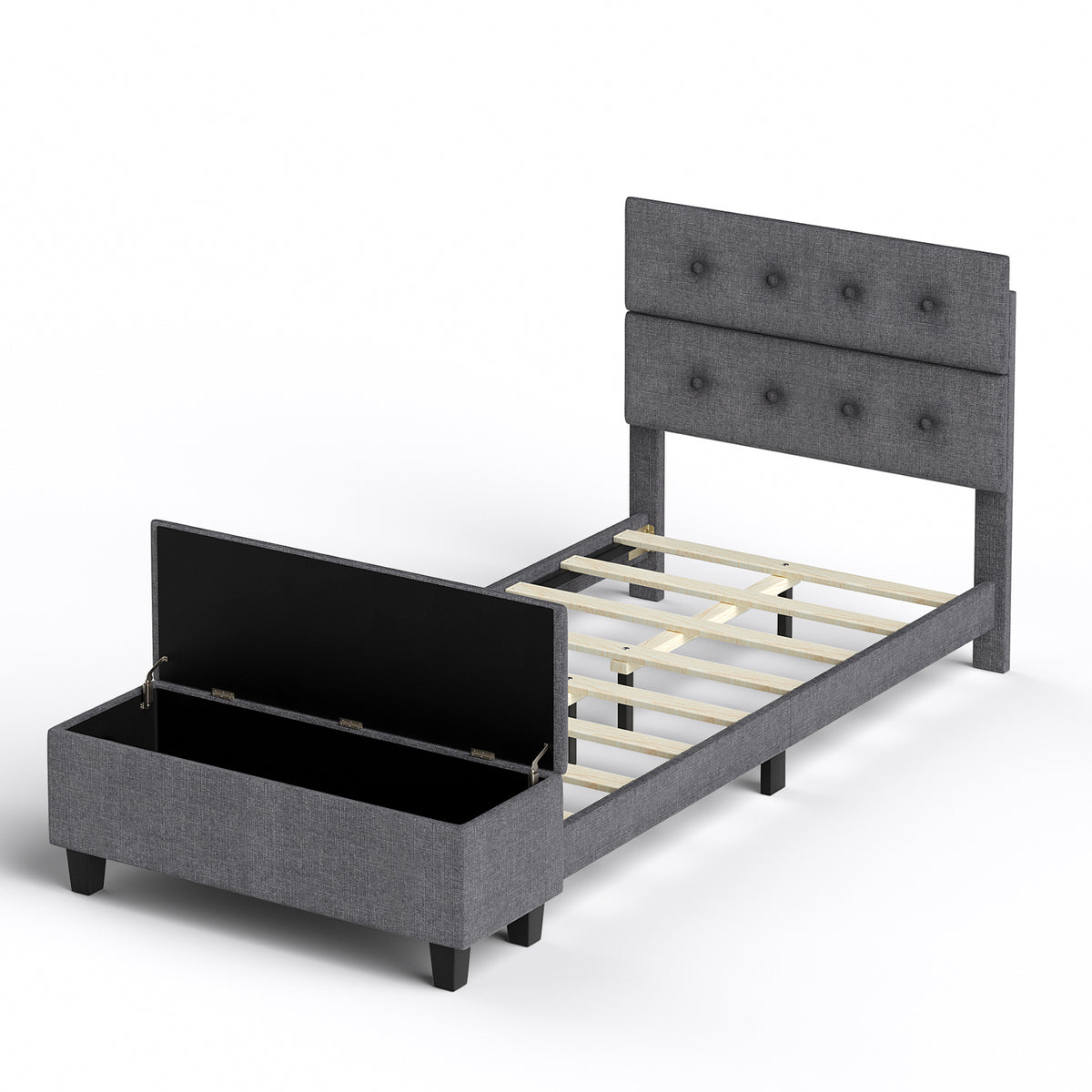 Twin/Full/Queen Upholstered Bed Frame with Ottoman Storage-Twin Size-Simple Bed Frame-DECOROLALA