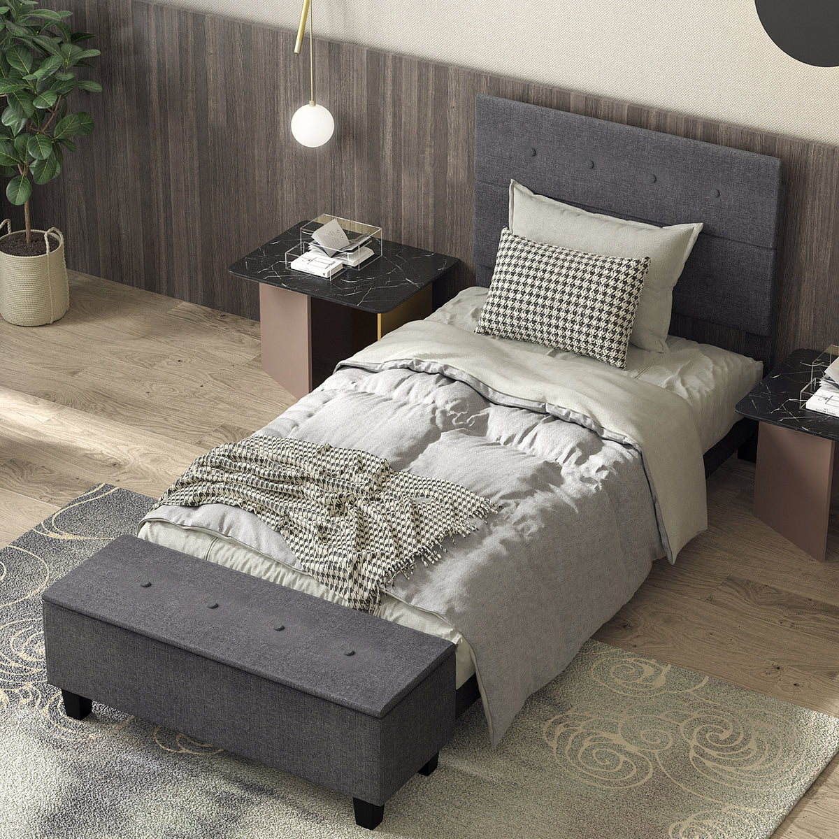 Twin/Full/Queen Upholstered Bed Frame with Ottoman Storage-Twin Size-Simple Bed Frame-DECOROLALA