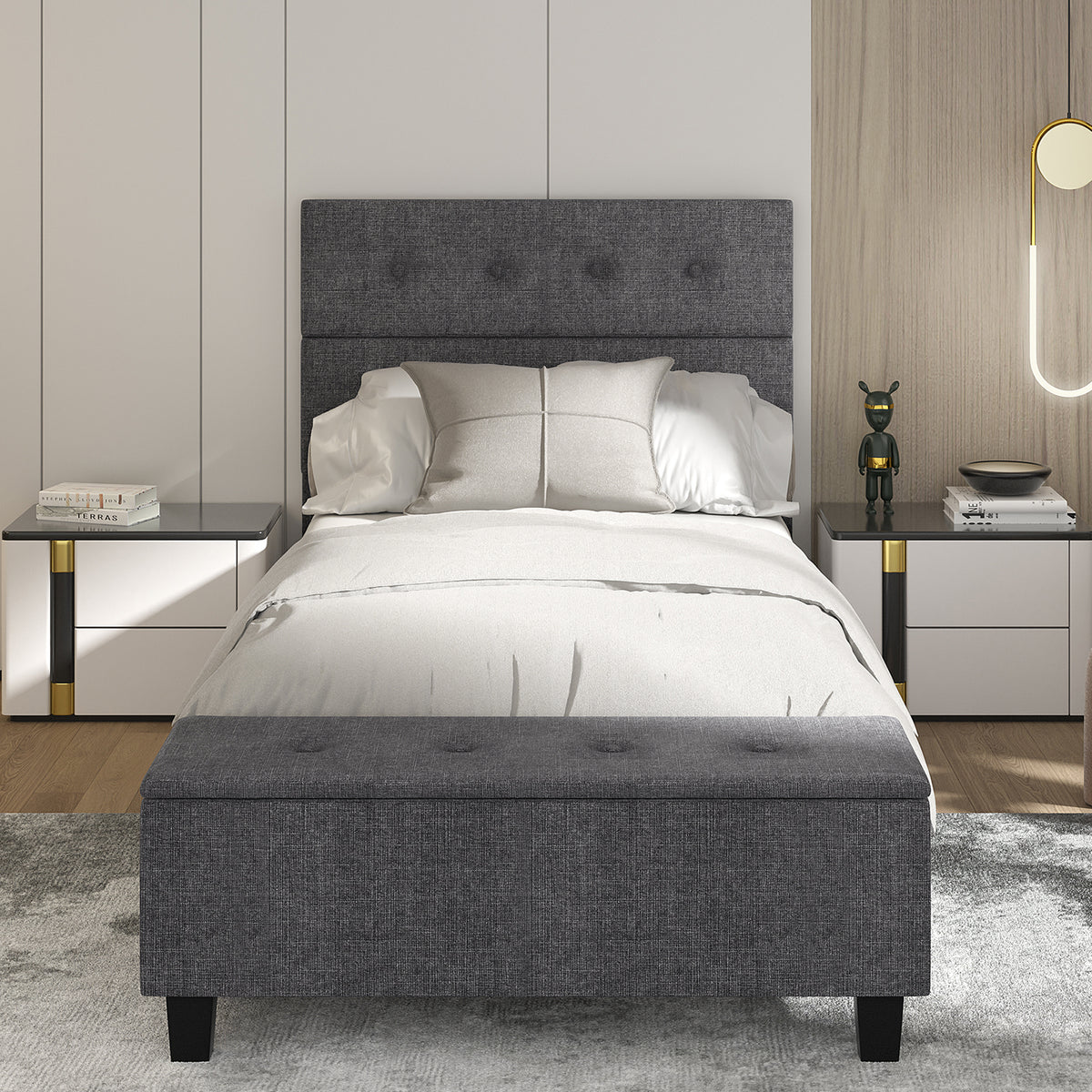 Twin/Full/Queen Upholstered Bed Frame with Ottoman Storage-Twin Size-Simple Bed Frame-DECOROLALA