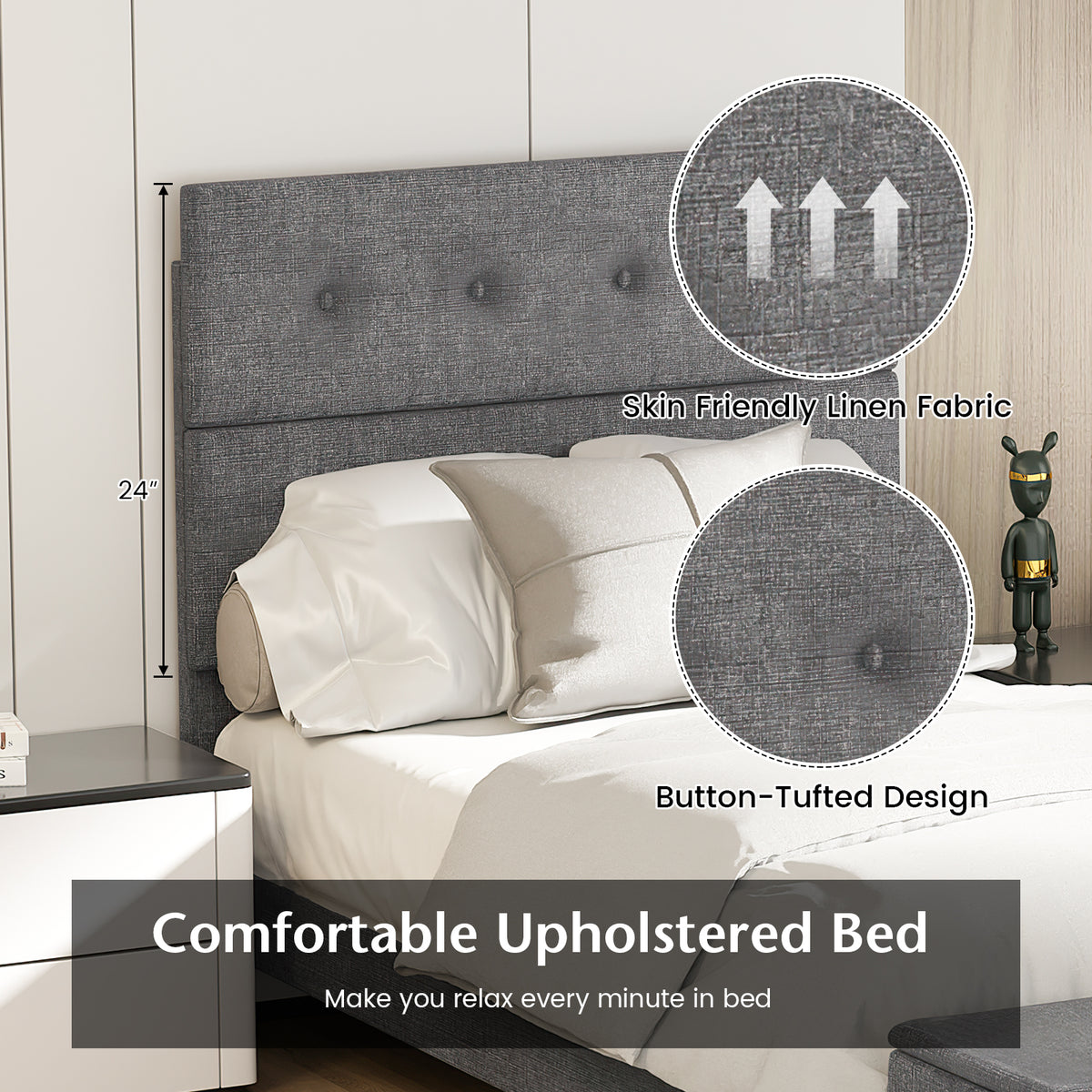 Twin/Full/Queen Upholstered Bed Frame with Ottoman Storage-Twin Size-Simple Bed Frame-DECOROLALA