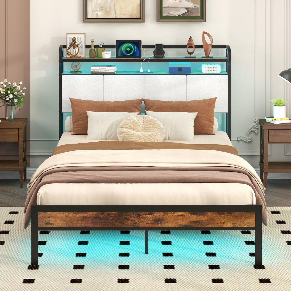 Twin/Full/Queen/King Size Bed Frame with LED Light and Charging Station-Full Size-Simple Bed Frame-DECOROLALA