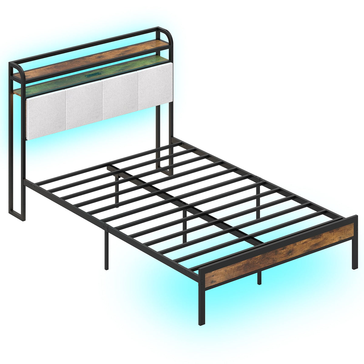 Twin/Full/Queen/King Size Bed Frame with LED Light and Charging Station-Full Size-Simple Bed Frame-DECOROLALA