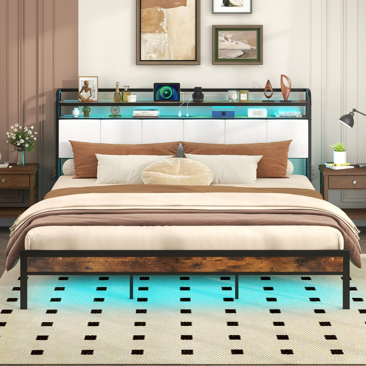 Twin/Full/Queen/King Size Bed Frame with LED Light and Charging Station-King Size-Simple Bed Frame-DECOROLALA