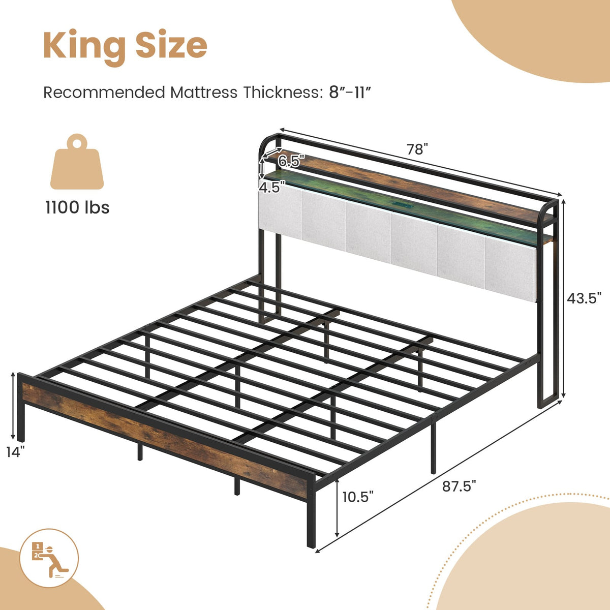 Twin/Full/Queen/King Size Bed Frame with LED Light and Charging Station-King Size-Simple Bed Frame-DECOROLALA