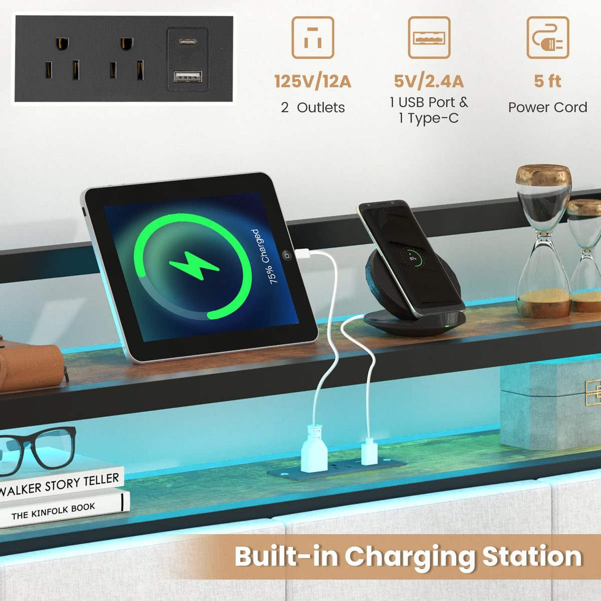 Twin/Full/Queen/King Size Bed Frame with LED Light and Charging Station-King Size-Simple Bed Frame-DECOROLALA