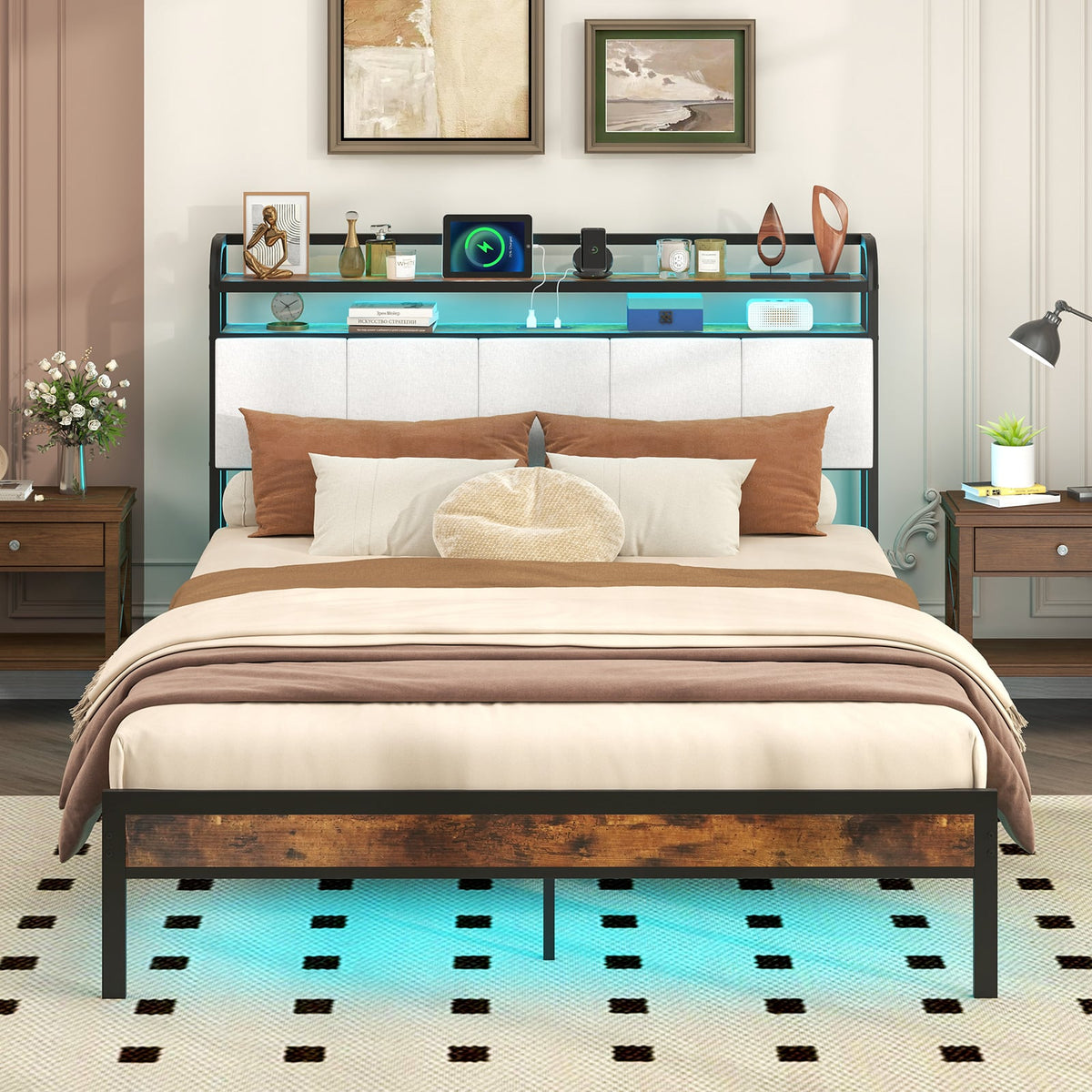Twin/Full/Queen/King Size Bed Frame with LED Light and Charging Station-Queen Size-Simple Bed Frame-DECOROLALA