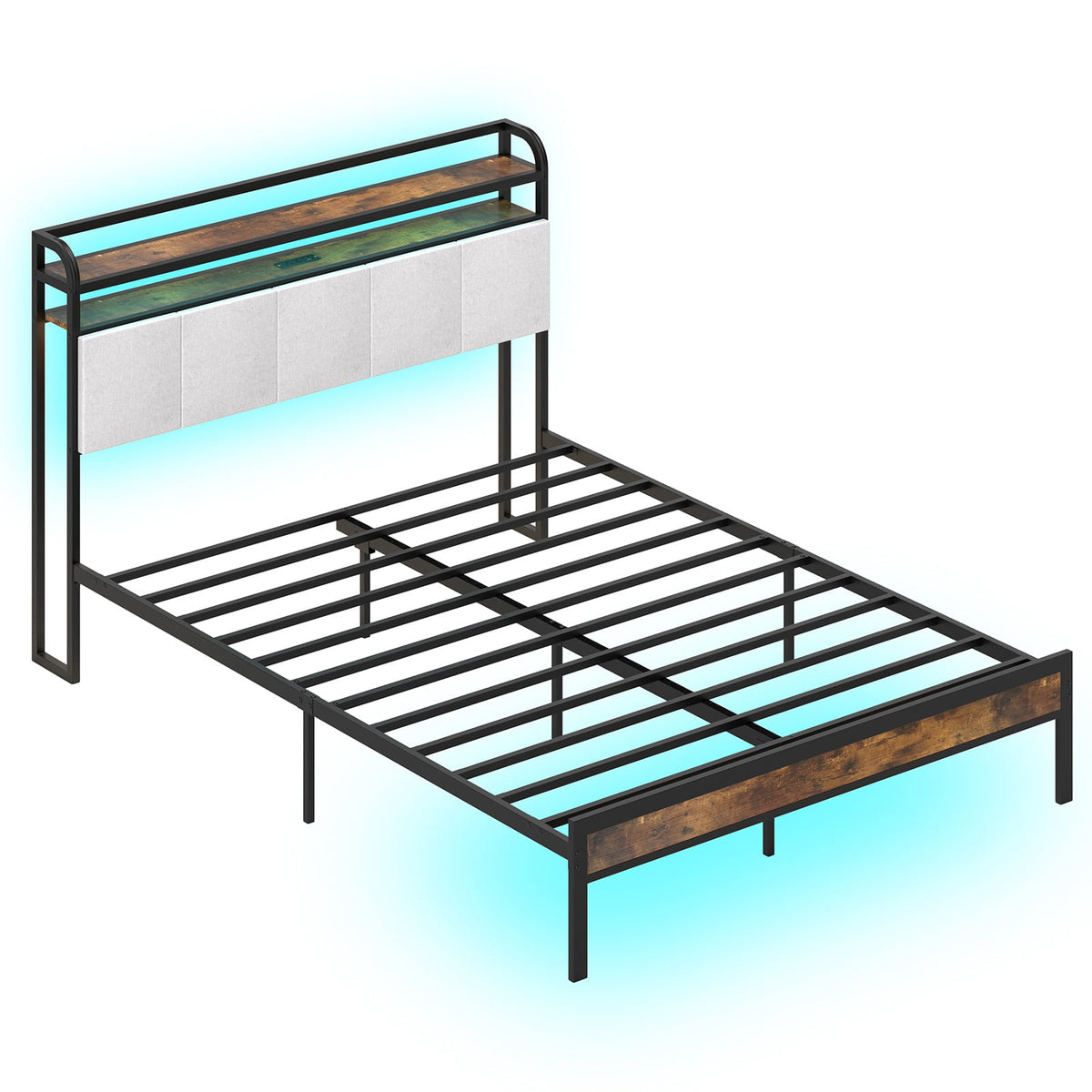 Twin/Full/Queen/King Size Bed Frame with LED Light and Charging Station-Queen Size-Simple Bed Frame-DECOROLALA