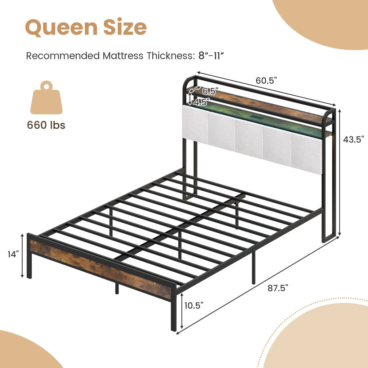 Twin/Full/Queen/King Size Bed Frame with LED Light and Charging Station-Queen Size-Simple Bed Frame-DECOROLALA
